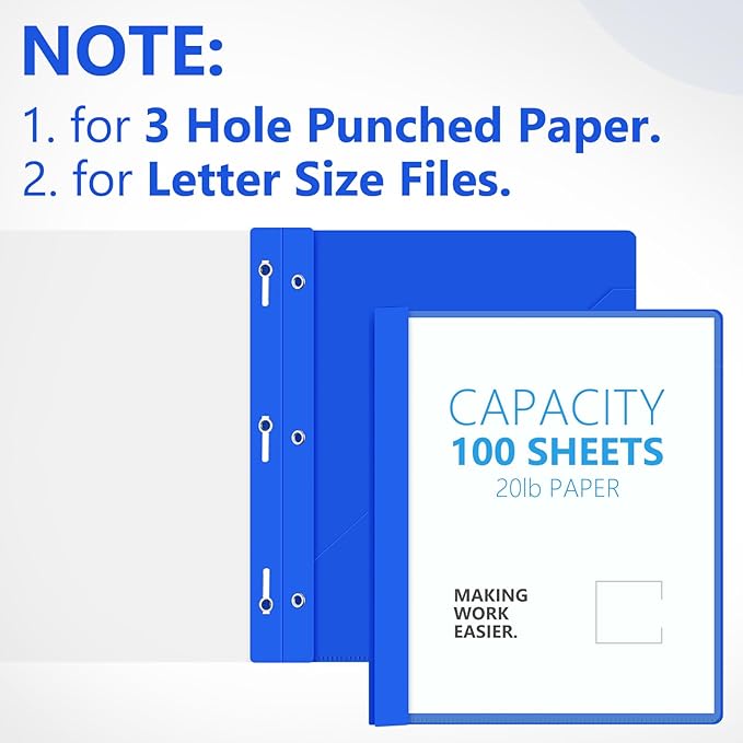 Patelai 48 Pcs Plastic Folders with 2 Pockets and 3 Prongs Home Folders with Card Slot Letter Size Heavy Duty Report Covers for Back to School(Blue,Simple Style)