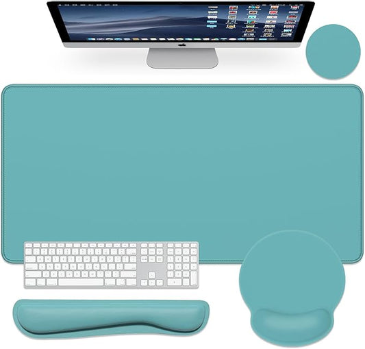 Dapesuom Large Gaming Mouse Pad, Mouse Pads with Wrist Rest Wrist Support, 4in1 Big XXL Desk Mat Desk Pad + Ergonomic Mousepad + Memory Foam Keyboard Mat Wrist Rest + Coaster Set for Computer, Green