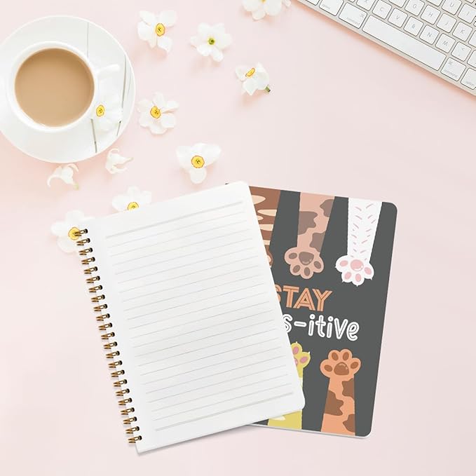 2 Pcs Cute Pet Spiral Notebook - Stay Pawsitive, Cats Claw Notebook College Ruled, Journaling for Work, Note Books Home College Office Supplies Gatos Cat Lover Gifts for Girls Teens Colleagues