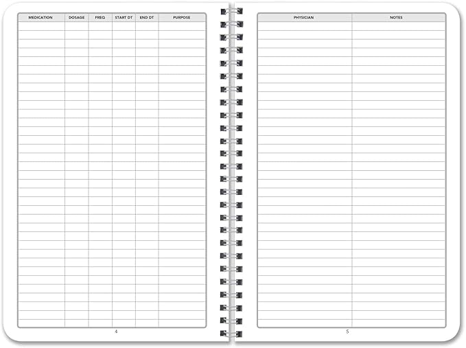 BookFactory Medication Log Book Daily Medicine, Pills, Drug, Prescription, Medications and Reaction Tracking Record Journal Logbook - Wire-O, 110 Pages, 6'' x 9'' LOG-110-69CW-PP(Medication)