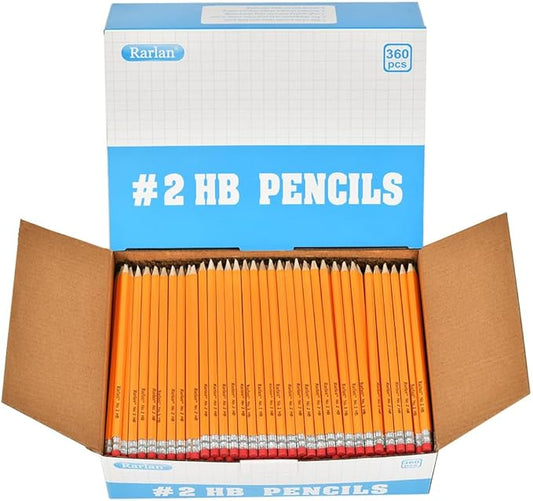 Rarlan Wood-Cased #2 HB Pencils, Pre-sharpened, 360 Count Bulk Pack