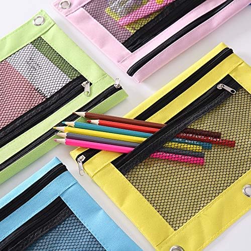 DoDoMagxanadu 3 Ring Pencil Pouch, Binder Pencil Pouch with Zipper and Mesh Window,8pack 8colors