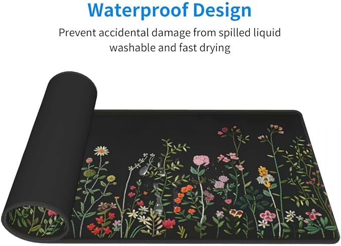 Desk Pad,Office Desk Mat 31.5"×11.8" Large Gaming Mouse Pad,Durable Extended Computer Mouse Pad,Waterproof Thick Big Mouse Pads with Non-Slip Rubber Base Office Home Colorful Flowers