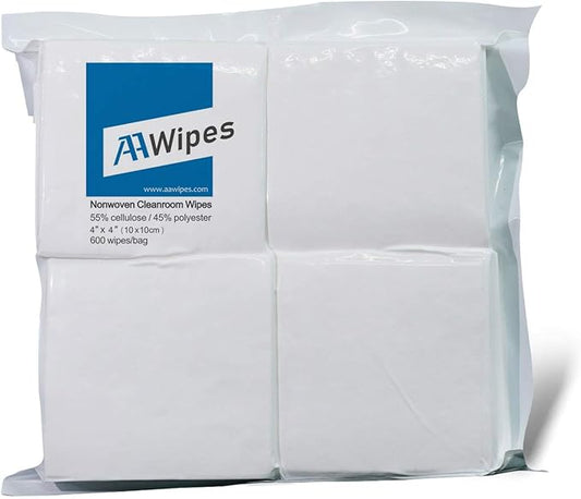 AAwipes Cleanroom Wipes Lint Free Wipes 4" x 4" Cellulose/Polyester Blend (4" x 4"-600 Pcs) Nonwoven Wipers (NW06804)