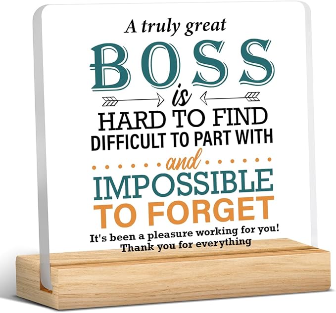 Zauly Best Boss Gifts, Acrylic Desk Sign Decor, 4 x 4 Inches, Modern, White, Brown, Inspirational
