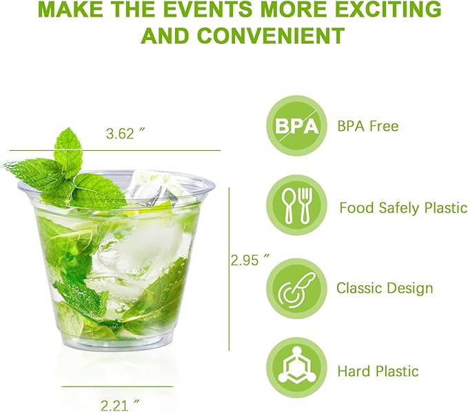 300 Pack 9 oz Clear Plastic Cups, Disposable Cocktail Cups (No Lids) for Party, Wedding, PET Plastic Cup Bulk, Fancy Party Drinking Cup, Clear Tumblers for Cold Beverage