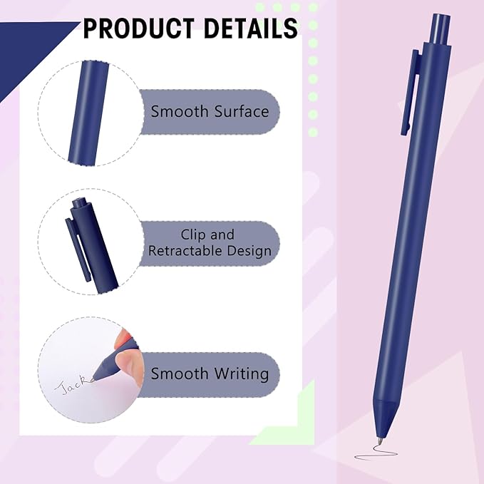 Teling 100 Pcs Ballpoint Pens Retractable Comfortable Cute Stylish Writing Pens in Medium Point 1.0 mm for Office Supplies(Navy)