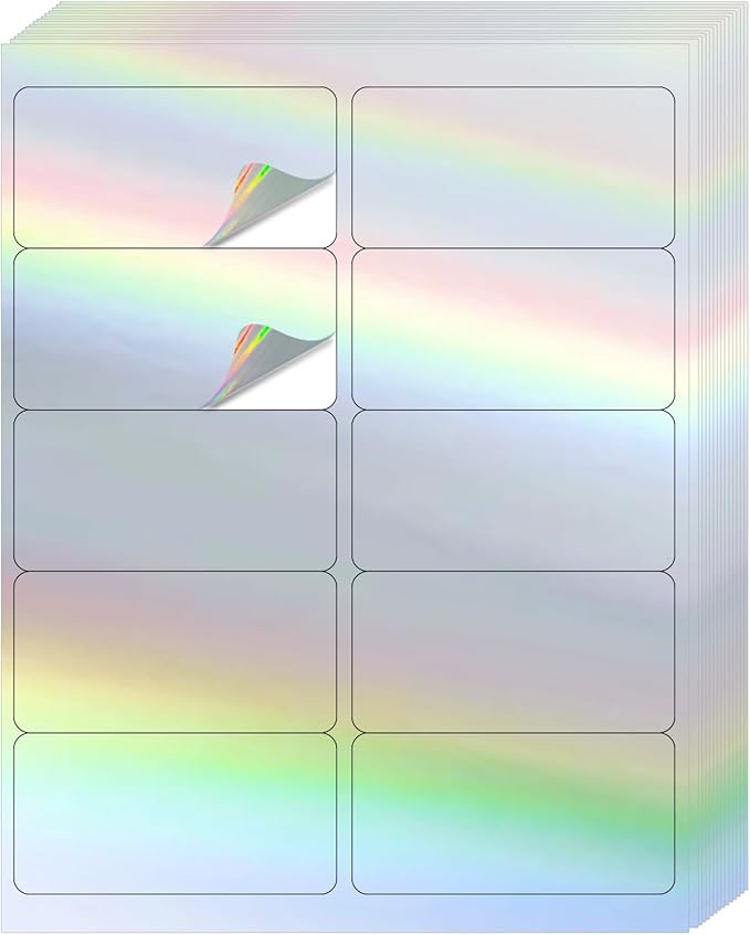STARLIBOO Shipping Labels Stickers, 2"×4" Printable Holographic Mailing Labels for Laser/Inkjet Printing- Matte, Permanent Adhesive Sticker (Holographic Silver)