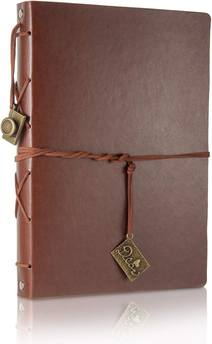 ThxMadam Brown Scrapbook Leather Photo Album Vintage Wedding Guest Book Memory Book with 60 Black Pages Present for Valentines Anniversary Mother’s Day Birthday Gift for Wife Mum Daughter Boyfriend