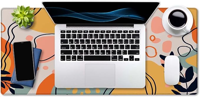 SSOIU Colorful Floral Boho Desk Mat, Abstract Mouse Pad, Extended, Extra Large, Non-Slip Water-Resistant Rubber Base, 35.5 x 15.7-inch