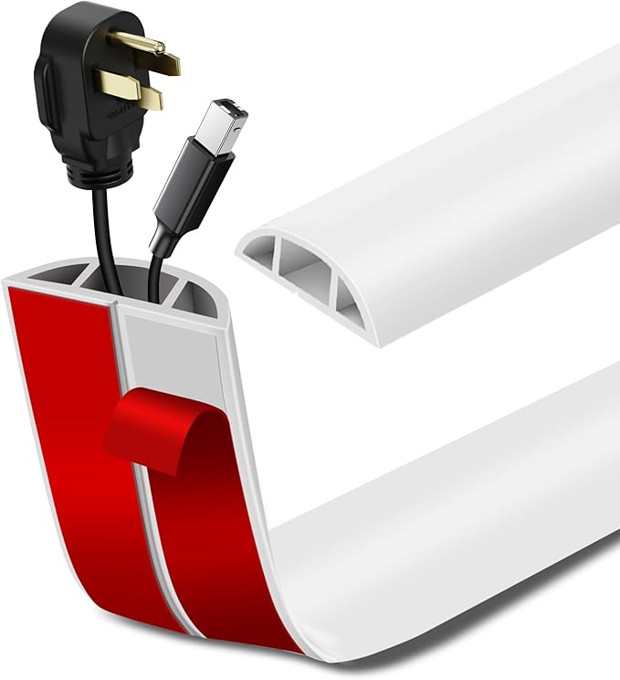 Floor Cord Cover Self Adhesive Cord Hider Floor Extension Cord Covers for Floor Power Cord Protector Cable Management Prevent Cable Trips Cable Cavity 0.47" W x 0.27" H (White, 20Ft)