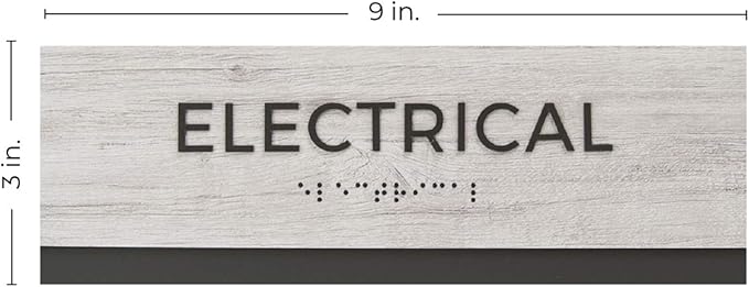 Electrical Sign with Braille/Easy Adhesive Mount Door and Wall Sign for Small Businesses and Restaurants / 3 x 9 inches/Silver Woodgrain