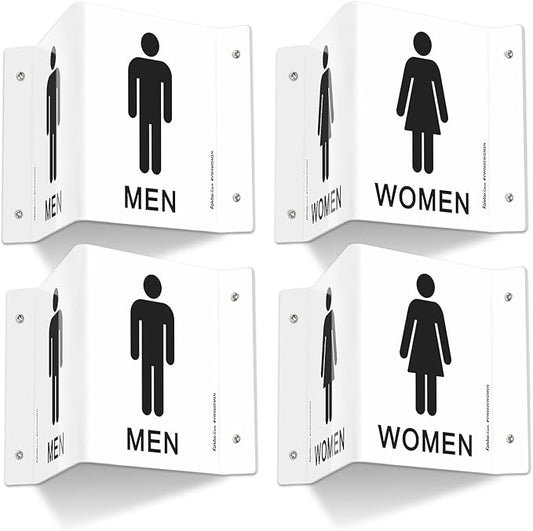 Faittoo Restroom Sign, Bathroom Signs, 4 Pack 6 x 8 Inches Acrylic Sign, for Office or Business Bathroom and Toilet Door or Wall Decor, Indoor Outdoor Use, White (Men and women Set)