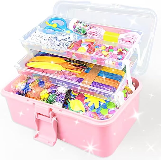 VLUSSO 3000Pcs Arts and Crafts Supplies for Kids Girls 8-12 Craft Kit with Pipe Cleaners Beads Crafts for Kids DIY School Supplies Set Crafting Box for Girls Boys Age 4-6, 6-8, 8-12 Years Gifts