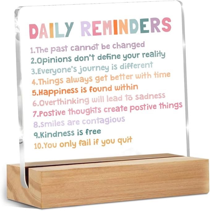 Inspirational Motivational Gifts Employee Appreciation Gifts Little Reminders You are Enough Clear Desk Decorative Sign Acrylic Sign With Wooden Stand for Office Table Shelf Decor Desk Accessories