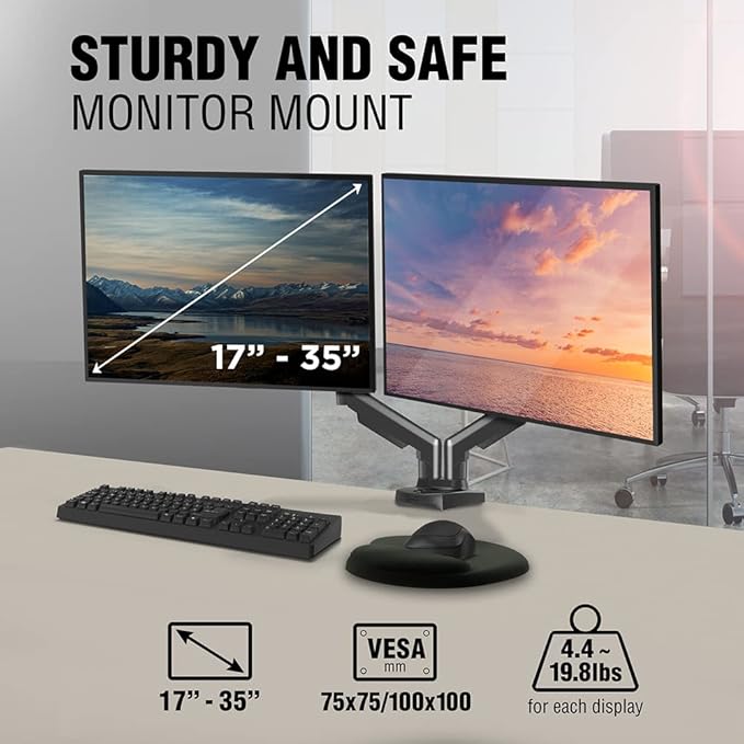 ELG Full Motion Swivel Dual Monitor Desk Mount Stand Gas Spring for Two Screens 17” to 35'' (4.4lbs to 19.8lbs Load for Each Display), Computer Monitor Stand F160N, Black