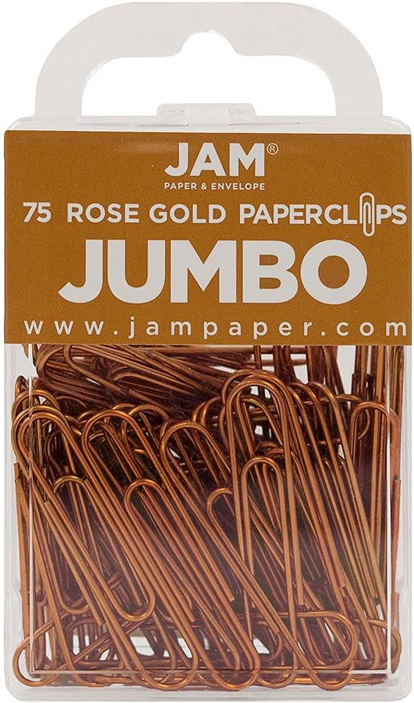 JAM Paper Colored Jumbo Paper Clips - Rose Gold Paperclips - 75/pack