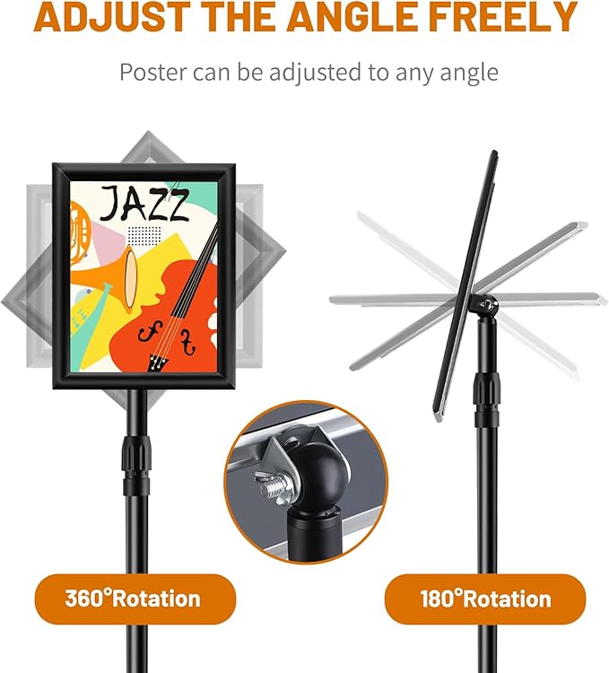 Poster Sign Stand Holder Adjustable Heavy Duty Aluminum Pedestal Floor Standing Sign Holder Vertical and Horizontal View Sign Displayed Snap Open,Advertising Display Stand (Black, 8.5x11inches)