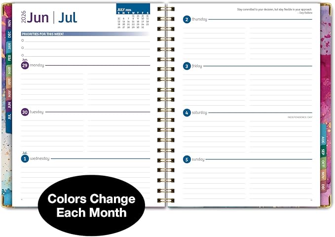 HARDCOVER 2026 Planner, 8.5"x11": 14 Months (November 2025 - December 2026), Daily Weekly Monthly Planner, Yearly Agenda, Bookmark, Pocket Folder and Sticky Note Set (Rainbow Gold Marble)