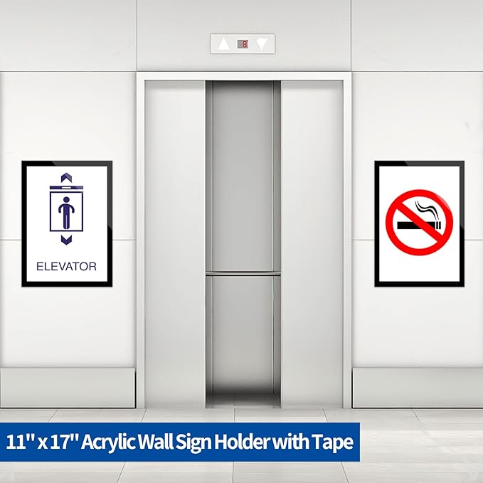 Acrylic Magnetic Sign Holder Wall Mount, Self Adhesive Magnetic Display Frame with Nano Tape and Strong Magnetic Border for Wall, Door, Glass, Home, Store, Office (Black, 11" x 17" / 5 Pack)