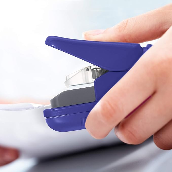 PLUS Paper Clinch Compact Staple-Free Stapler – Fastens up to 5 Sheets, No Staples Needed, Eco-Friendly, Safe for Kids, Blue