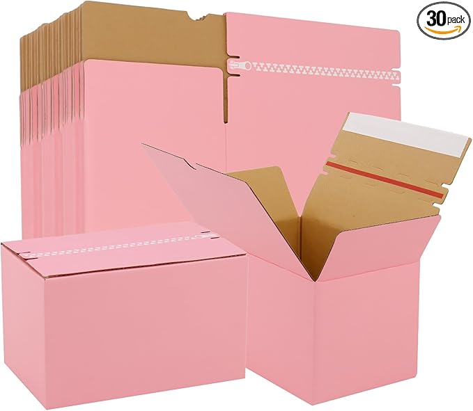 Zipper Pink Shipping Boxes Set of 30, 8x5x5 Safe Disposable Cardboard Mailer Packaging Boxes for Small Business