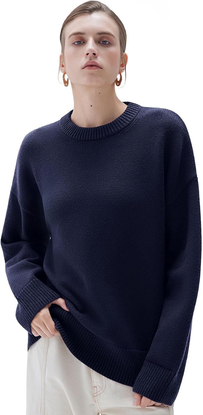 SUUKSESS Women Cashmere Oversized Long Sleeve Pullover Sweater Crew Neck Jumpers