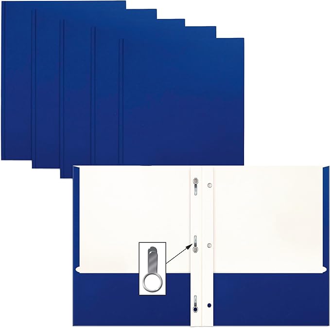 Better Office Products Blue Paper 2 Pocket Folders with Prongs, 50 Pack, Matte Texture, Letter Size Paper Folders, 50 Pack, with 3 Metal Prong Fastener Clips, Blue
