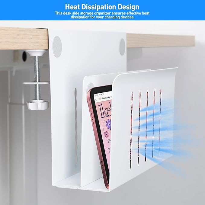 MAXECHO Desk Side Storage, Under Desk Laptop Mount, Table Side Hanging File Organizer, No Drill Clamp On Cable Management Tray, Laptop Holder with Magnetic Pen Holder for Office and Home, Load 22 Lbs