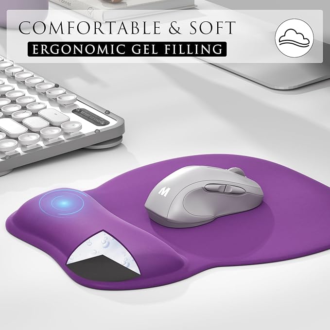 MROCO Ergonomic Mouse Pad with Gel Wrist Rest, Comfortable Mousepad with Smooth Wrist Support Surface and Non-Slip PU Base for Pain Relief, Computer, Laptop, Office & Home, 9.4 x 8.1 in, Violet Purple