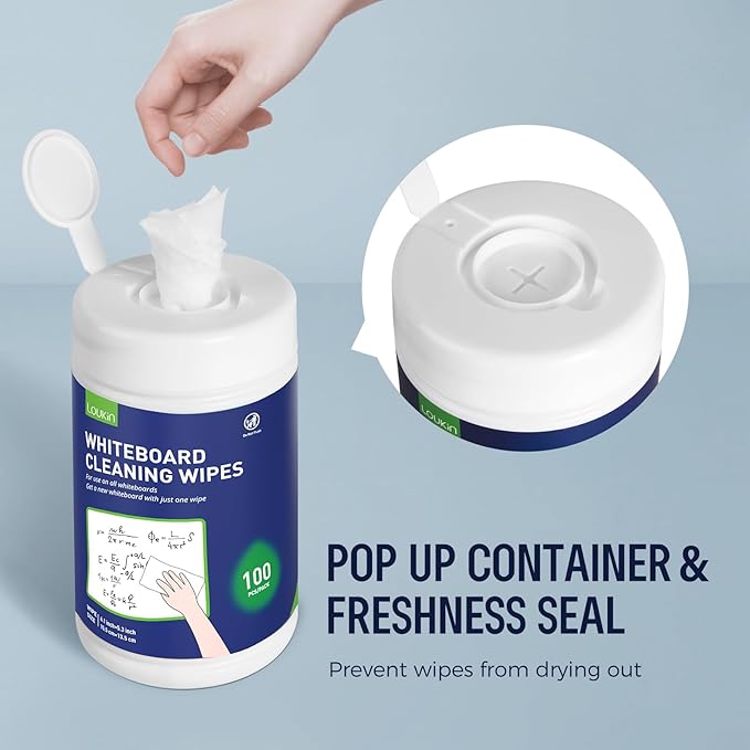 Loukin Whiteboard Cleaning Wipes, Dry Erase Board Cleaning Wipes, Non-toxic White board Wipes, 100 Wipes per Canister