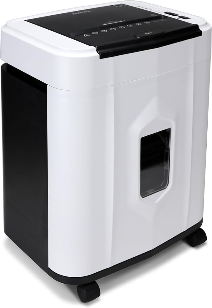 Aurora Professional Grade 120-Sheet Auto Feed Micro-Cut Paper and Credit Card Shredder with 5 Gallon Pullout Basket / 30 Minutes/Security Level P-4 (White/Black)