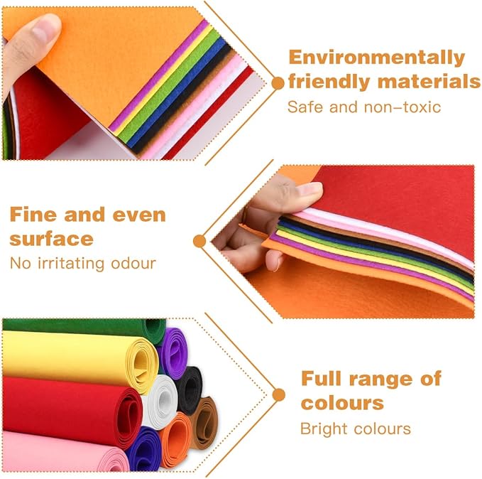10Pcs Stiff Felt Fabric Sheets, 8 x 35 inches Assorted Color Thick Felt Sheets Craft Felt Fabric Sheets for DIY Crafts, Sewing, Patchwork, Crafting Projects