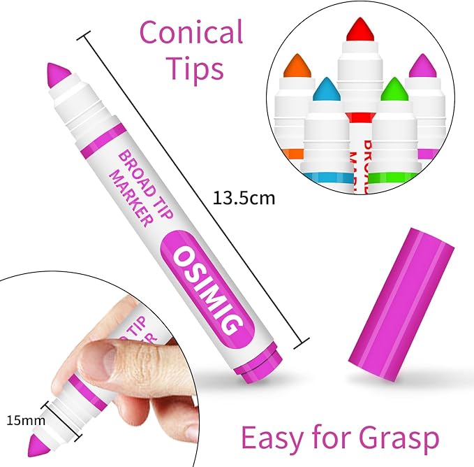 Washable Markers Bulk, 240 Count, 12 Assorted Colors, Markers for Classroom, Broad Line Conical Tip, Large Capacity, School Art Supplies for Kids