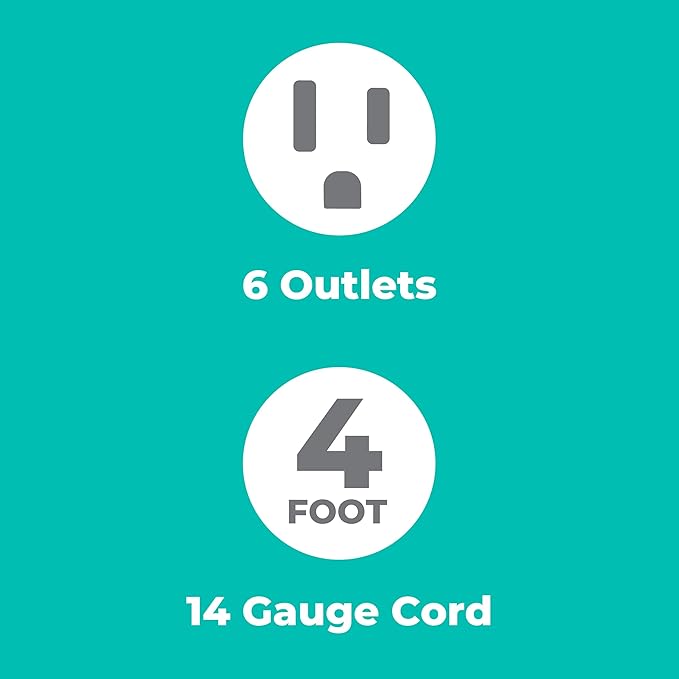 KMC 6-Outlet Surge Protector Power Strip 2-Pack, Overload Protection, 4-Foot Cord, 900 Joule - White