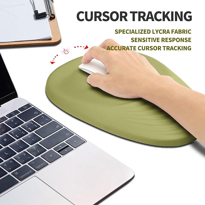 Hokafenle Ergonomic Mouse Pad Wrist Support, Terraced Slope Carpal Tunnel Wrist Pad for Mouse with Unibody Memory Foam, Wrist Rest Pain Relief Mousepad (Khaki Green, 11.8x7.9 in)