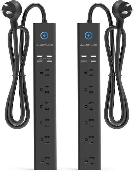 2 Pack Power Strip Surge Protector - AUOPLUS 6 Outlets 4 USB Ports 6Ft Long Extension Cords, Flat Plug Overload Protection, 2100 Joules, Wall Mount for Home, Office and Dorm Essential, ETL Listed
