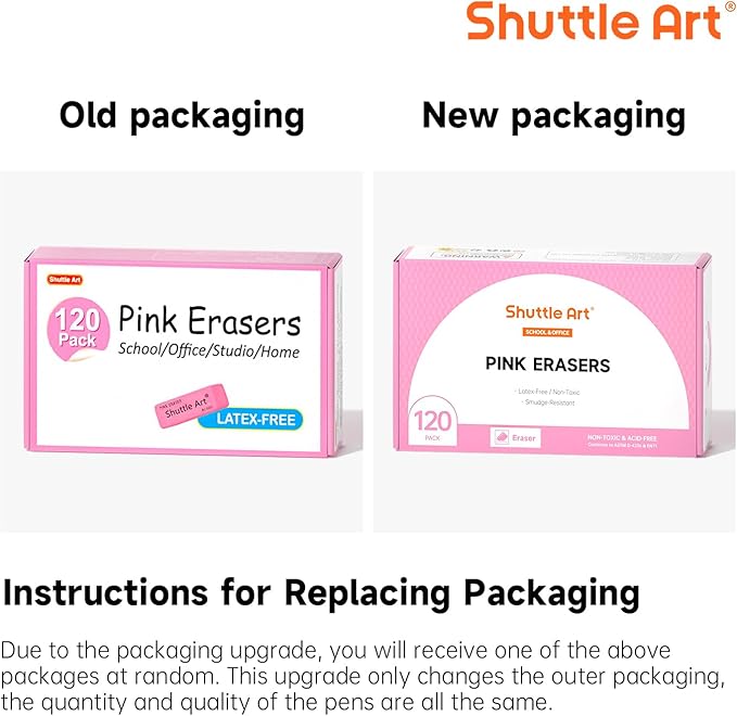 Pink Erasers, Shuttle Art 120 Pack Pink Erasers Bulk for School, Office, Latex-Free Soft Eraser for Kids, Teachers as School Supplies