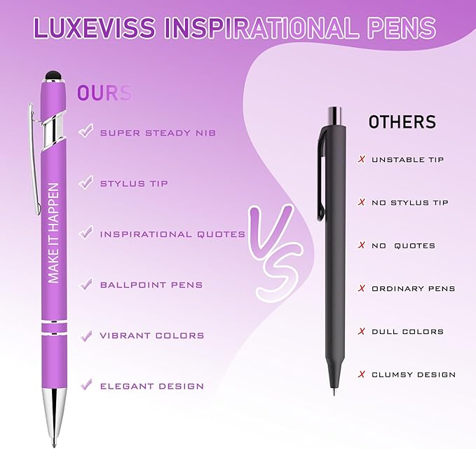 10 Pcs Inspirational Pens Bulk - Motivational Ink Ballpoint Pen with Quotes Stylus Tip Nurse Gifts for School Coworkers Office Supplies Black Ink