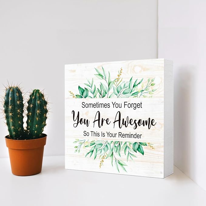 You Are Awesome Wooden Block Sign, Your Reminder Encouraging Desk Decor With Motivational Quote 5" x 5", Inspirational Gift For Her Office & Home