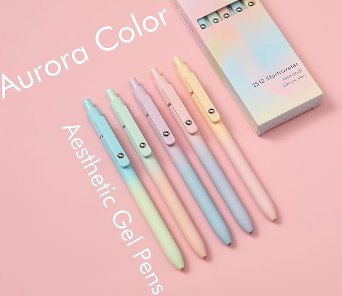 LINFANC Cute Gel Pens - 5pcs Medium Point 0.7mm Black Ink Pens for Journaling & School Supplies