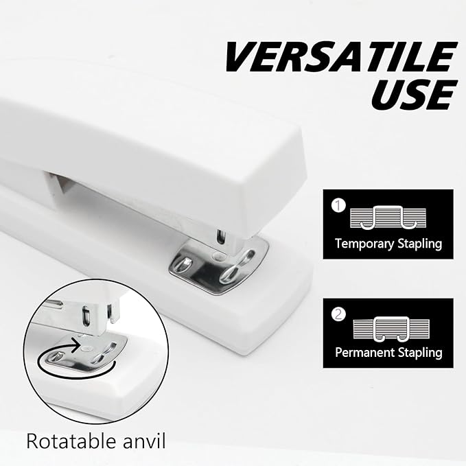 White Office Stapler, 25 Sheet Capacity with 2000 Staples and Staple Remover, Desktop Stapler,White Office Supplies for Students and Office Clerks