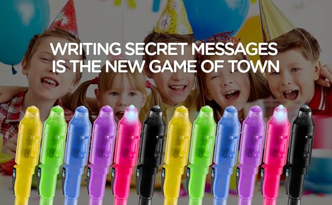 Personalized Invisible Disappearing Ink Pen Marker Pack, Custom Secret Spy Message Writer with UV Light, Fun for Kids Party Favors Gifts and Stock Stuffers, 24 Pack, Black