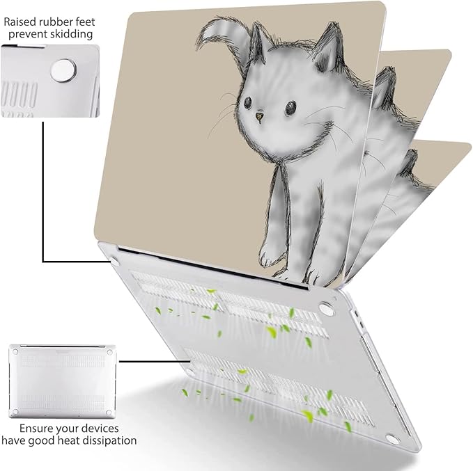 Compatible with MacBook Pro 13 Inch Case M2/M1 2025 2022-2017 A2338 A2289 A2251 A2159 A1989 A1706 A1708 Plastic Hard Shell Case&Keyboard Skin&Mac OS Keyboard Sticker (Gray Cat)