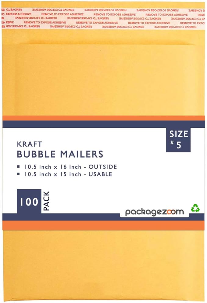 PackageZoom #5 10.5 x 16 Padded Envelopes Kraft Bubble Mailer Shipping Envelopes 100 Pack