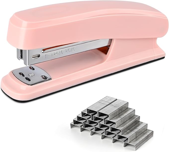 Temiary Staplers for Desk with 2000 Staples Standard, Jam Free, Reduced Effort, Stapler for School Office Home Supplies (Pink)