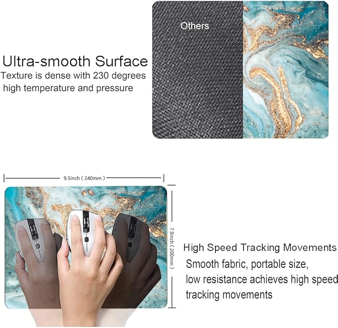 Mouse Pad, Marble Mouse Pad, Premium-Textured Mouse Mat Square Waterproof Non-Slip Rubber Base Computer Mousepads for Office Laptop Desk, Cyan Gold Marbling