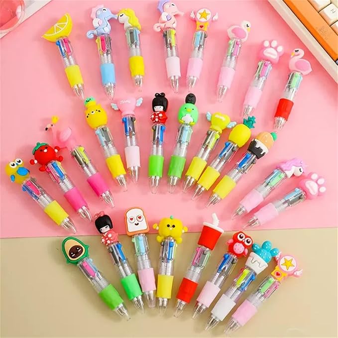 Pack of 50 Mini Multicolor Pens, 4 in1 Color Ink Kawaii Animal Ballpoint Pens for Classroom Prizes,Birthdays and Children's Parties, Cute Pens Gifts Party Bag Favors Kit (Assorted Style)