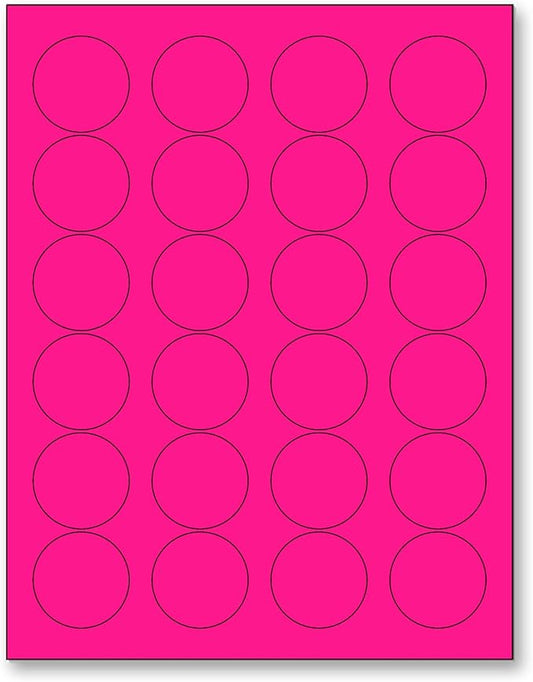 NextDayLabels - 8-1/2 x 11 Neon Color High Light Fluorescent Labels for Laser & Inkjet Printer (Pink Fluorescent, 1.66" Round - 24 Per Page | 600 Labels)