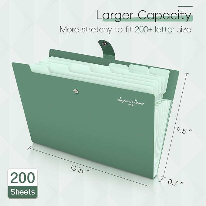 Sooez Elegant Accordion File Organizer with Labels, 8 Pocket Expanding File Folder, Portable Folders for Documents, Cute Paper Organizer for School Office Supplies, Letter Size, Black